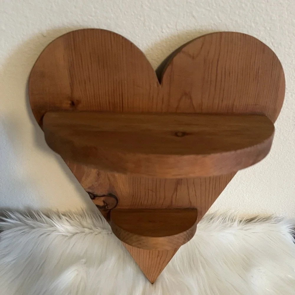 Vintage Country Cabin Hand Made Wooden Heart Shaped Wall Shelf Farmhouse Decor